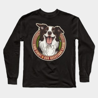 Lick First Border Collie Design Long Sleeve T-Shirt